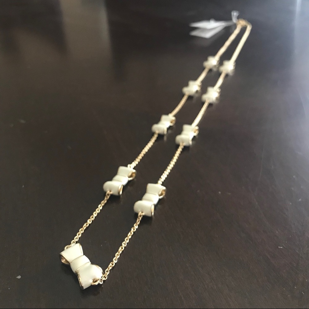 New Kate Spade White Bow Gold Necklace
